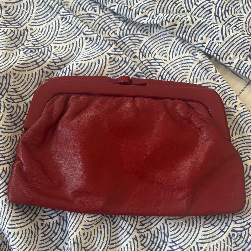 Elegant Red Italian Leather Clutch